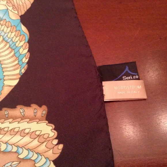 Nordstrom Brown Scarf with Cream & Turquoise Shell Pattern - Picture 2 of 2